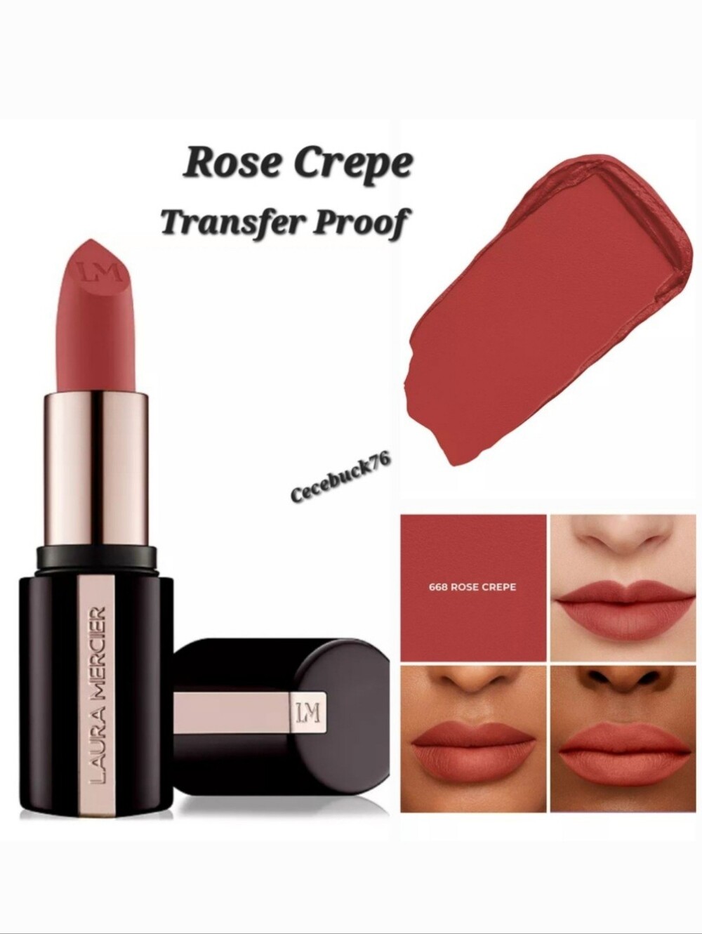 🌺Laura Mercier Rose Crepe Caviar Smoothing Matte Lipstick Transfer Proof